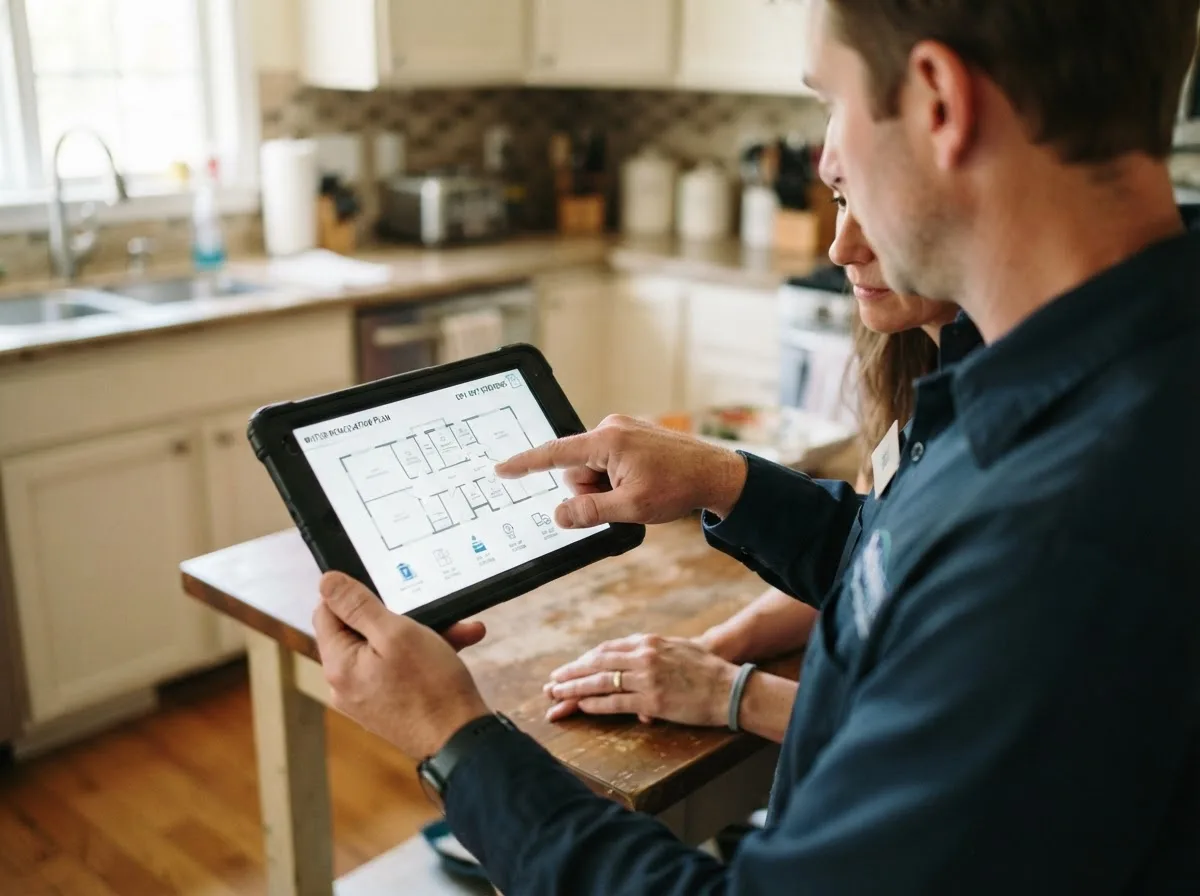 Water damage restoration technician inspecting a home in Hermosa Beach, CA